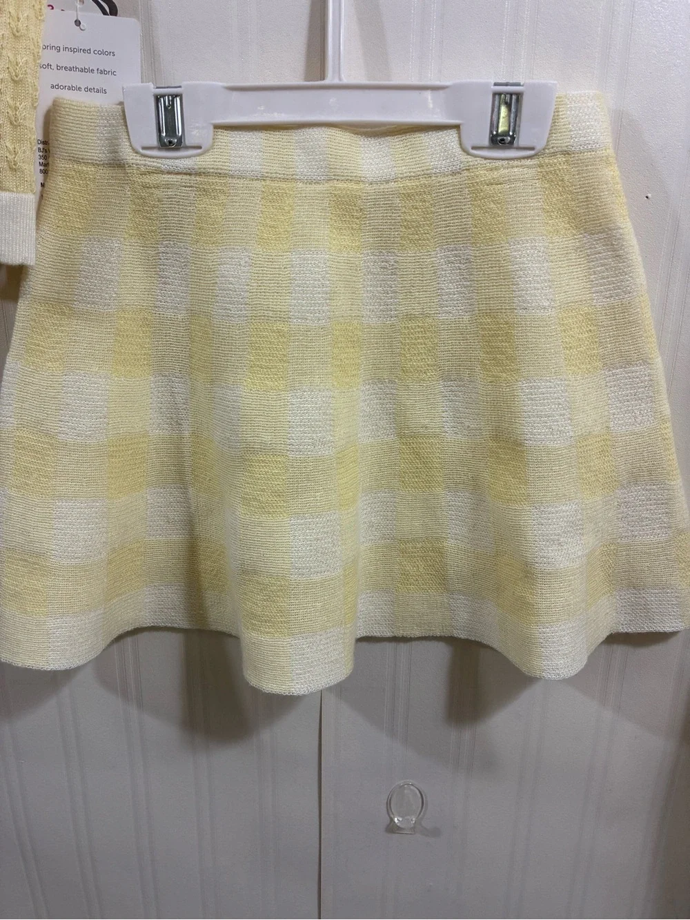 Little Lass Yellow and White Knit Polo Top with Matching Check Skirt